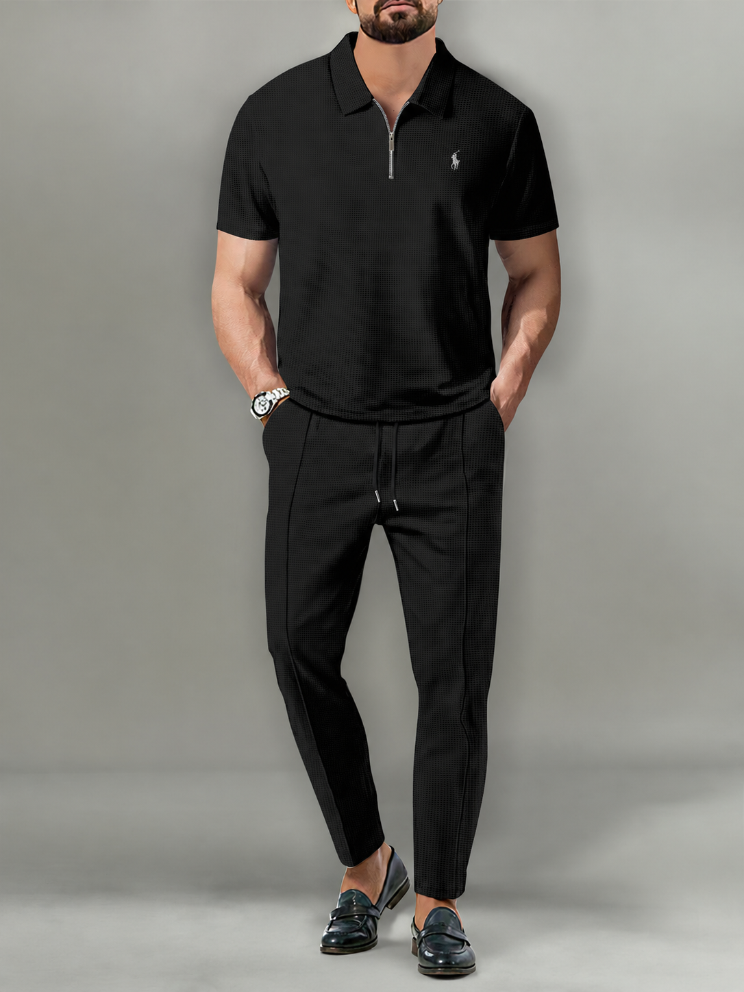 Men’s Luxury Waffle Knit Polo Two-Piece Set