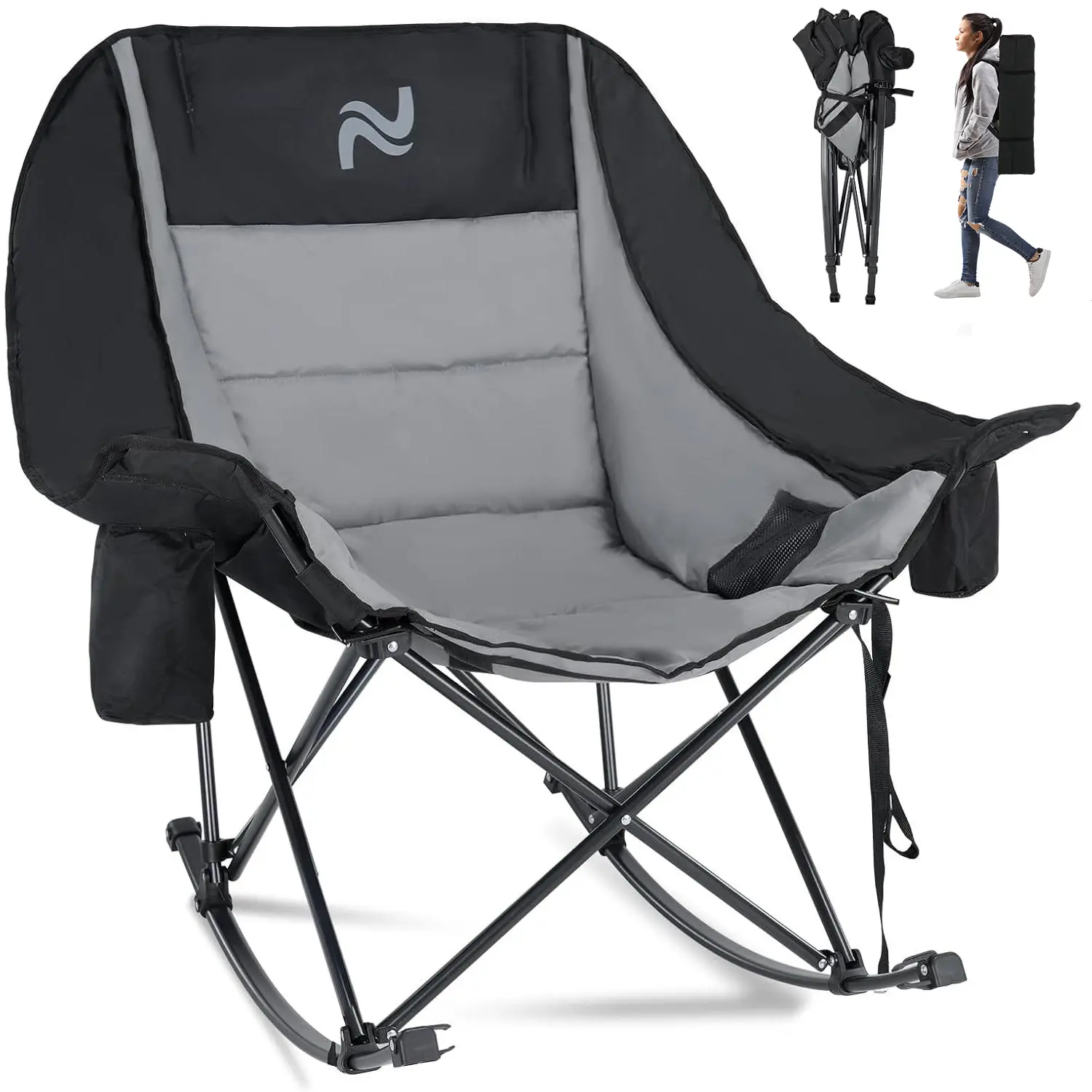 XXL Oversized Rocking Camping Chair – Fully Padded Folding Outdoor Chair
