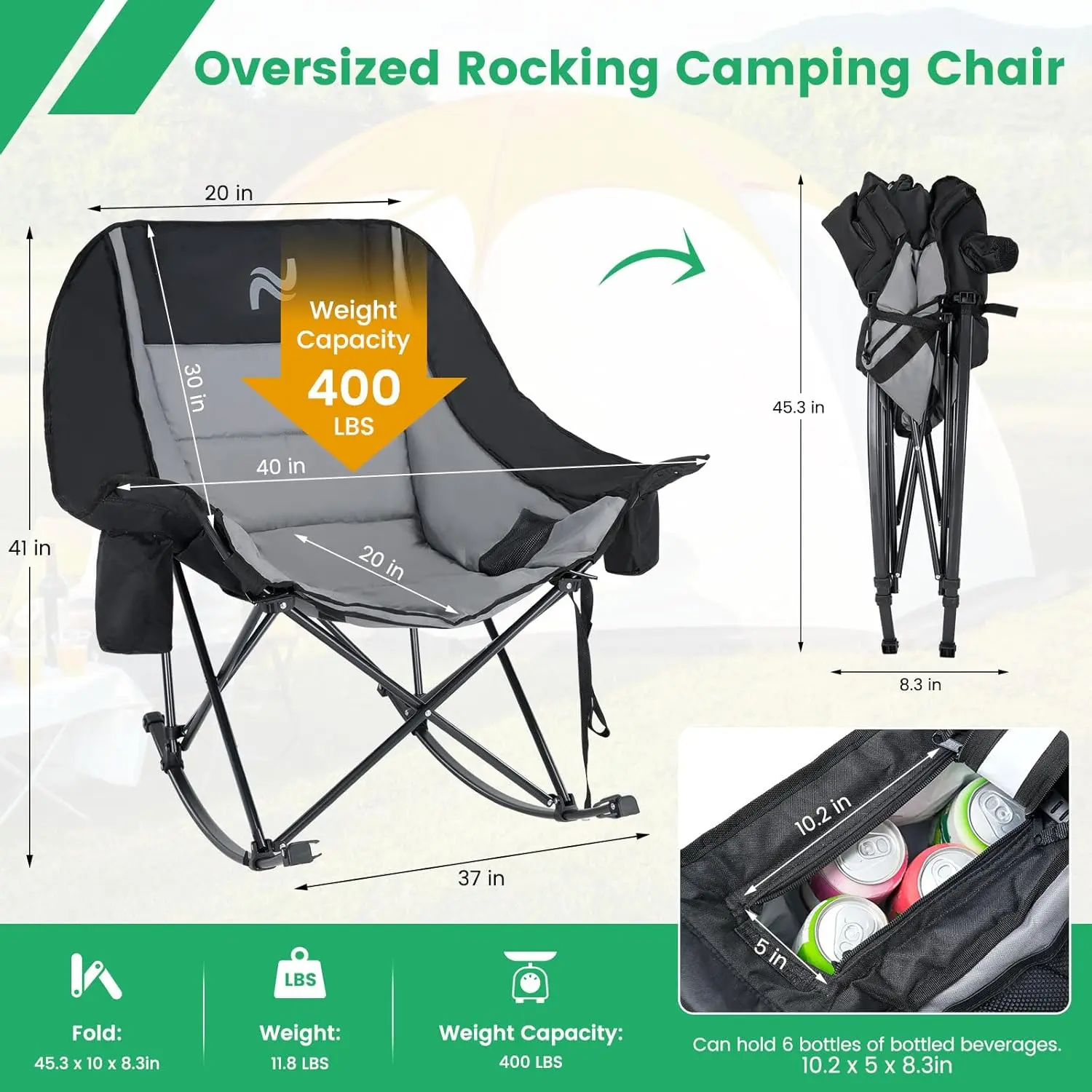 XXL Oversized Rocking Camping Chair – Fully Padded Folding Outdoor Chair