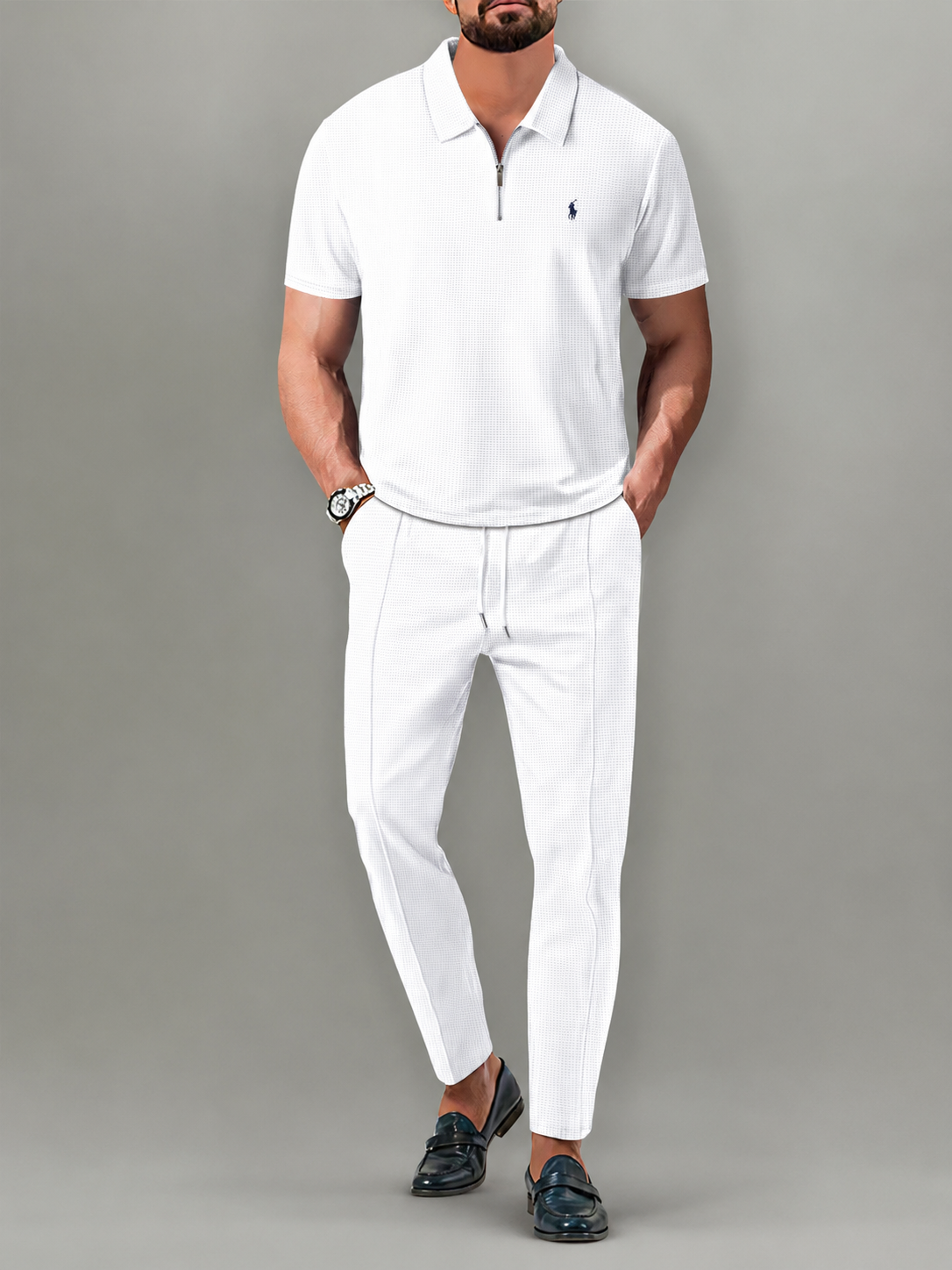 Men’s Luxury Waffle Knit Polo Two-Piece Set