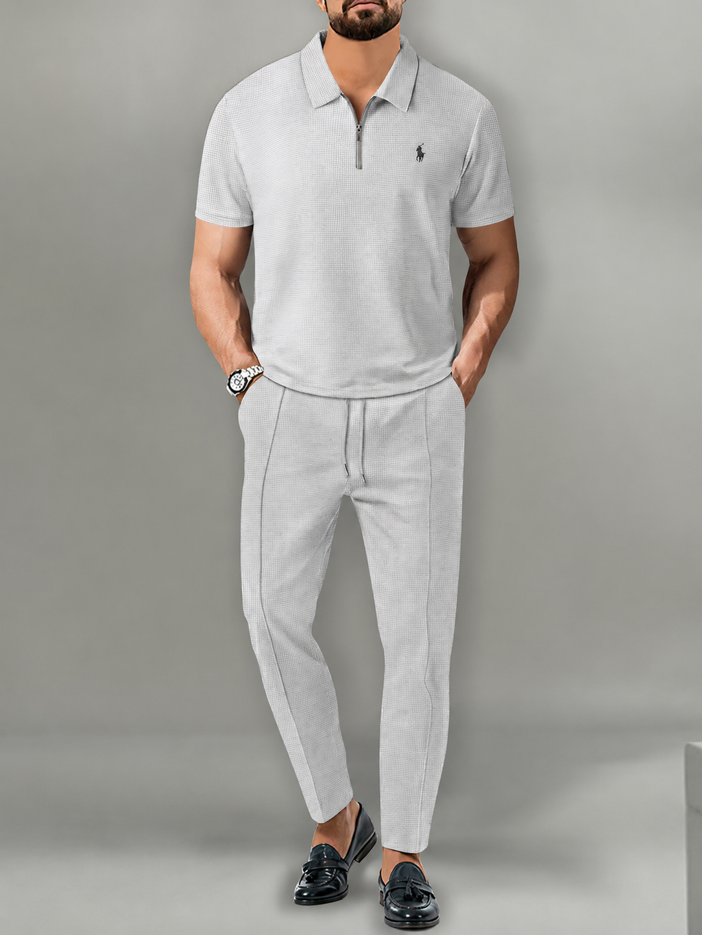 Men’s Luxury Waffle Knit Polo Two-Piece Set