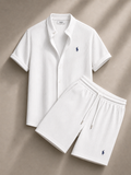 Men's Pony Embroidery Ribbed Knit Matching Short Set 🔥