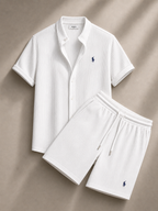 Men's Pony Embroidery Ribbed Knit Matching Short Set 🔥