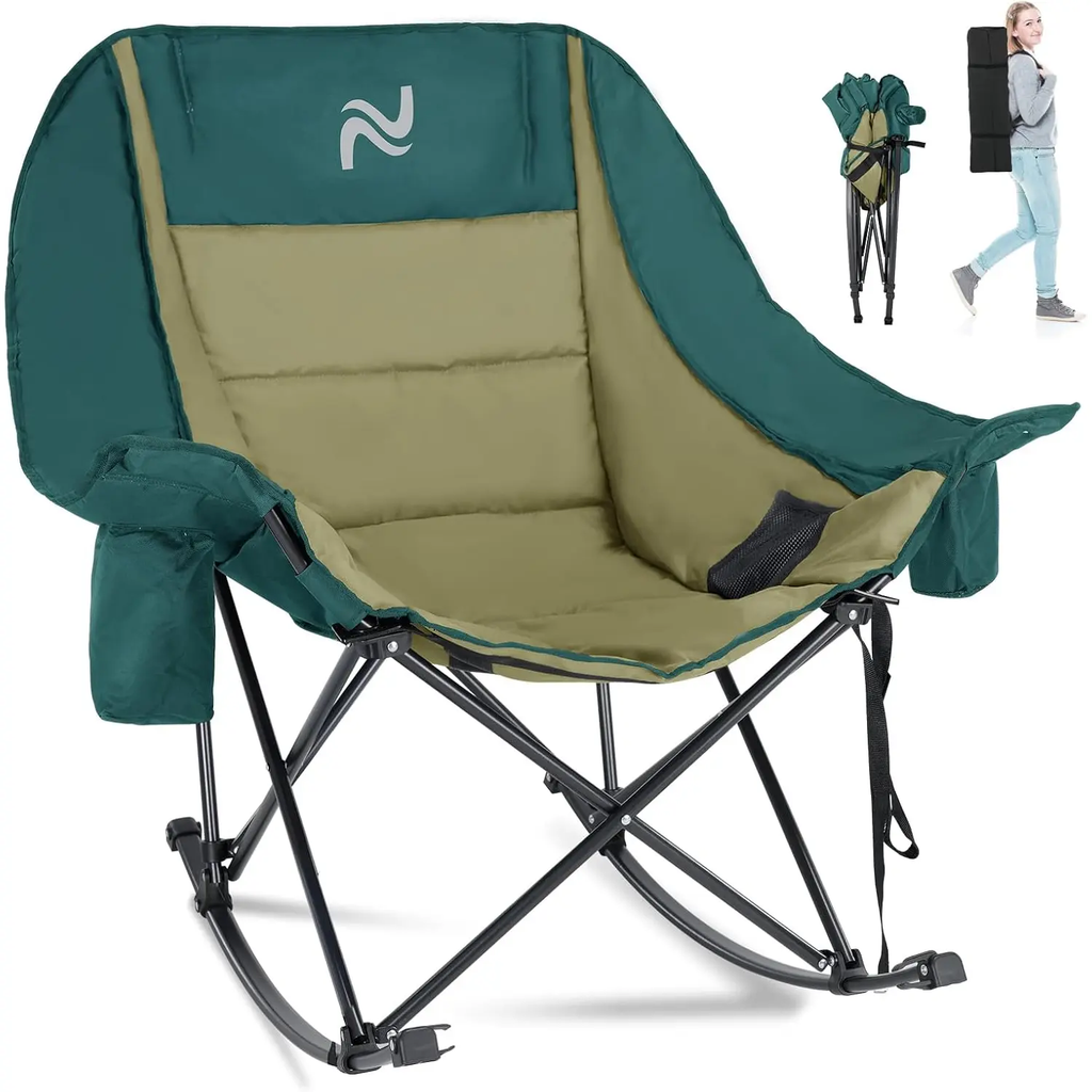 XXL Oversized Rocking Camping Chair – Fully Padded Folding Outdoor Chair