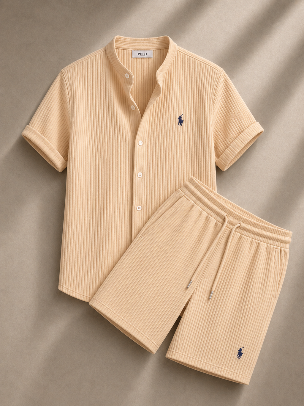 Men's Pony Embroidery Ribbed Knit Matching Short Set 🔥