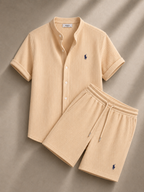Men's Pony Embroidery Ribbed Knit Matching Short Set 🔥