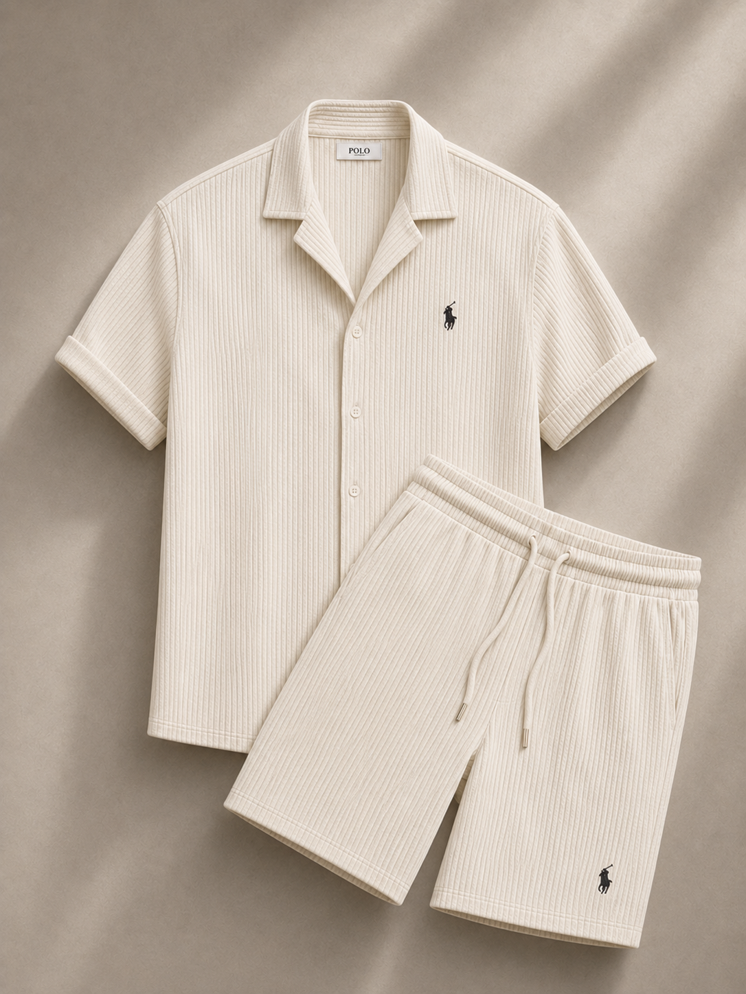 Men's Pony Embroidery Ribbed Knit Matching Short Set 🔥