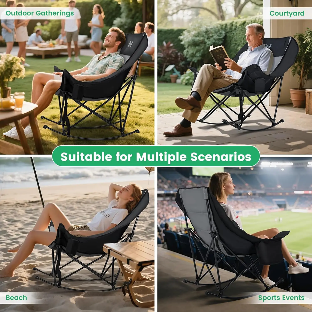 XXL Oversized Rocking Camping Chair – Fully Padded Folding Outdoor Chair