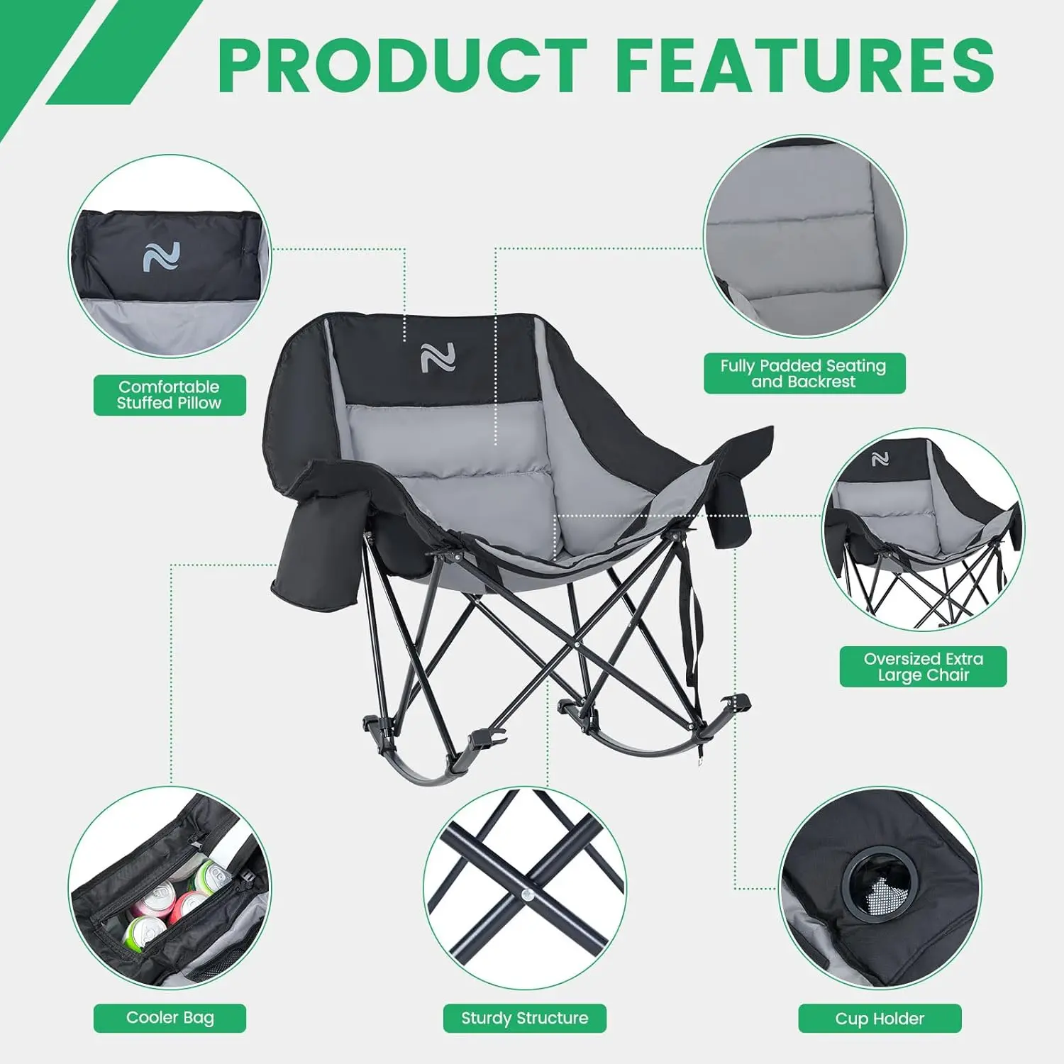 XXL Oversized Rocking Camping Chair – Fully Padded Folding Outdoor Chair