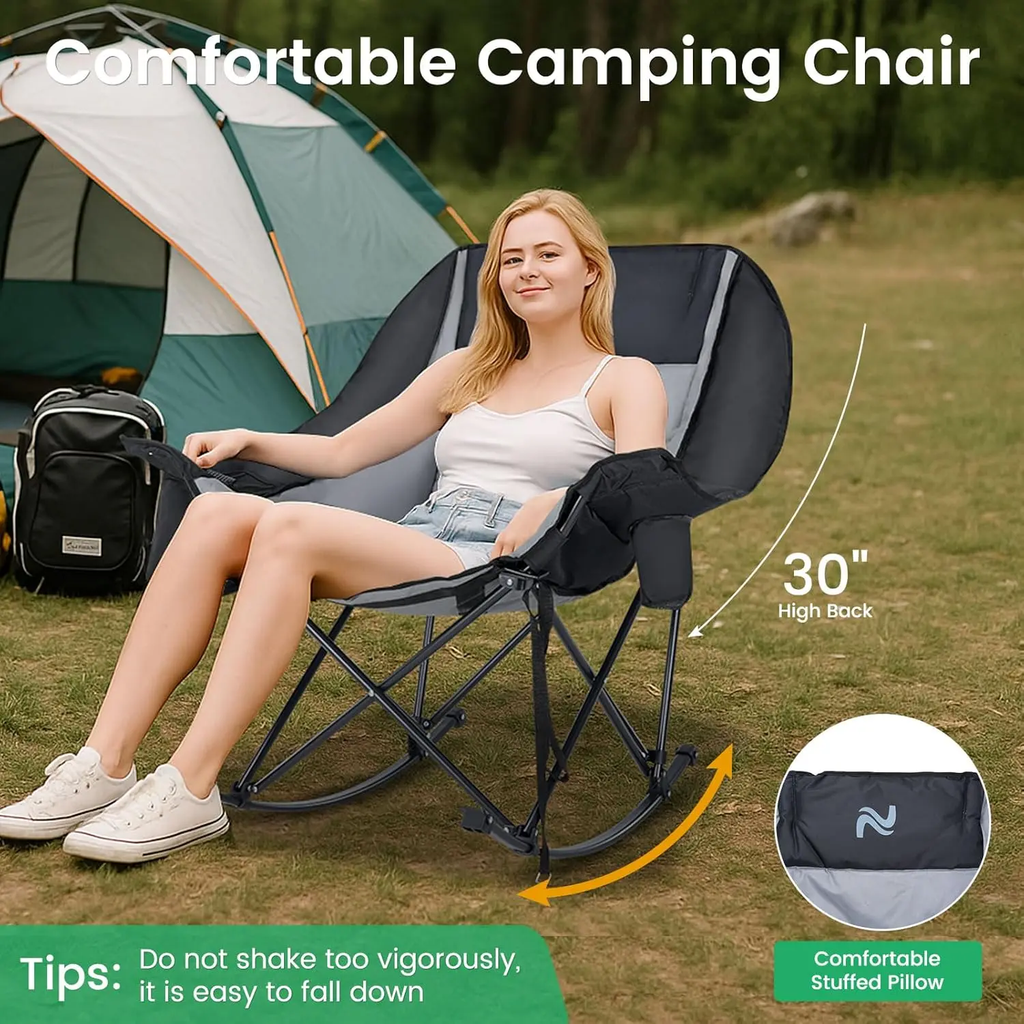 XXL Oversized Rocking Camping Chair – Fully Padded Folding Outdoor Chair