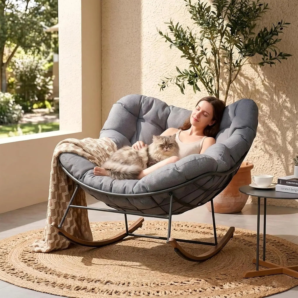 GRAND PATIO Royal Rocking Chair with Cushions, Indoor & Outdoor All-Weather Patio Rocker for Porch, Balcony, Garden & Backyard