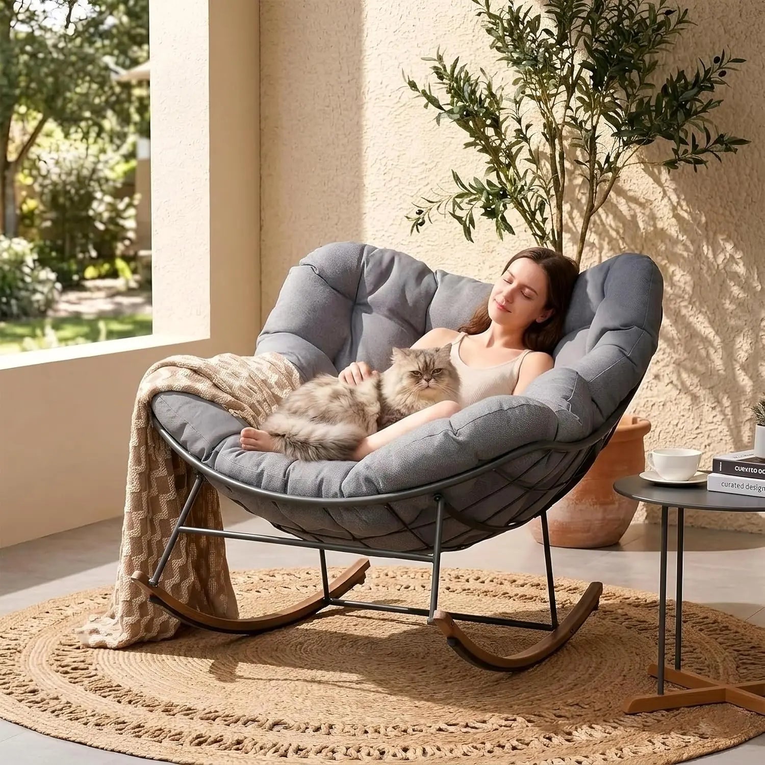 GRAND PATIO Royal Rocking Chair with Cushions, Indoor & Outdoor All-Weather Patio Rocker for Porch, Balcony, Garden & Backyard
