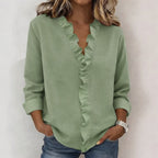 Indie | Blouse with Ruffles, V-Neck and Long Sleeves
