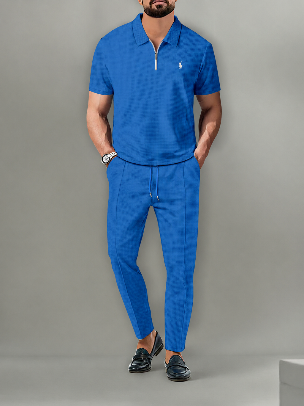 Men’s Luxury Waffle Knit Polo Two-Piece Set