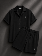 Men's Pony Embroidery Ribbed Knit Matching Short Set 🔥