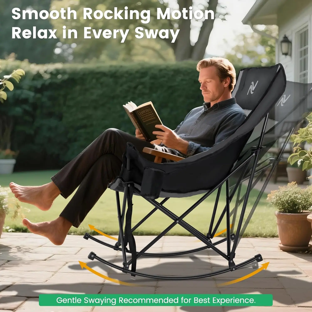 XXL Oversized Rocking Camping Chair – Fully Padded Folding Outdoor Chair