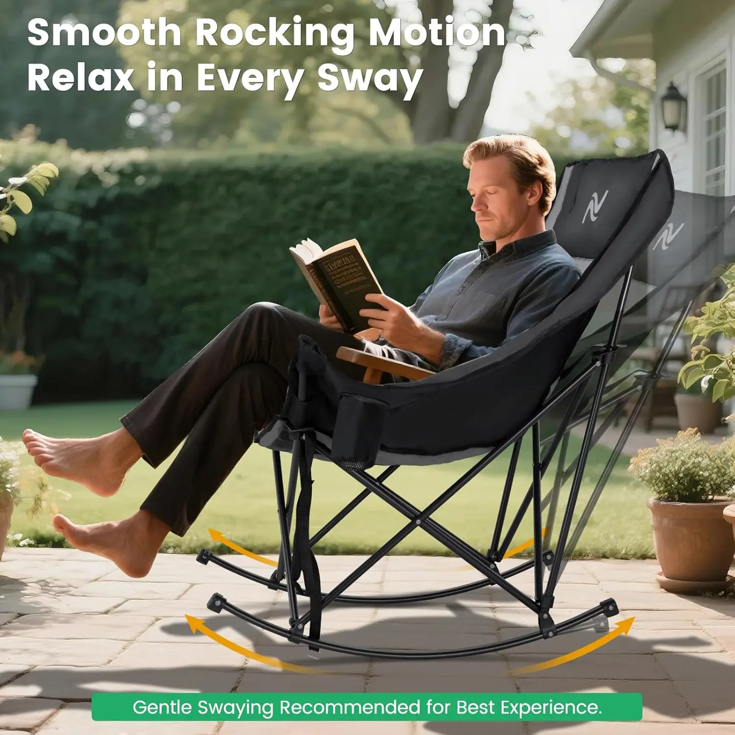 XXL Oversized Rocking Camping Chair – Fully Padded Folding Outdoor Chair