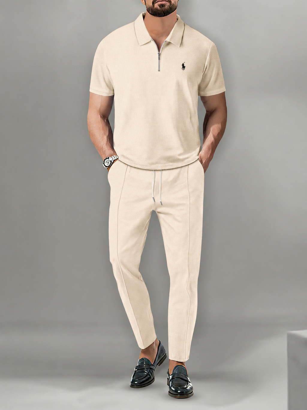 Men’s Luxury Waffle Knit Polo Two-Piece Set