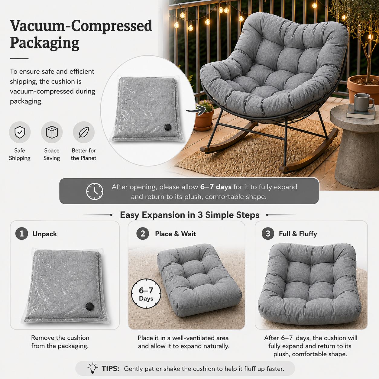 GRAND PATIO Royal Rocking Chair with Cushions, Indoor & Outdoor All-Weather Patio Rocker for Porch, Balcony, Garden & Backyard