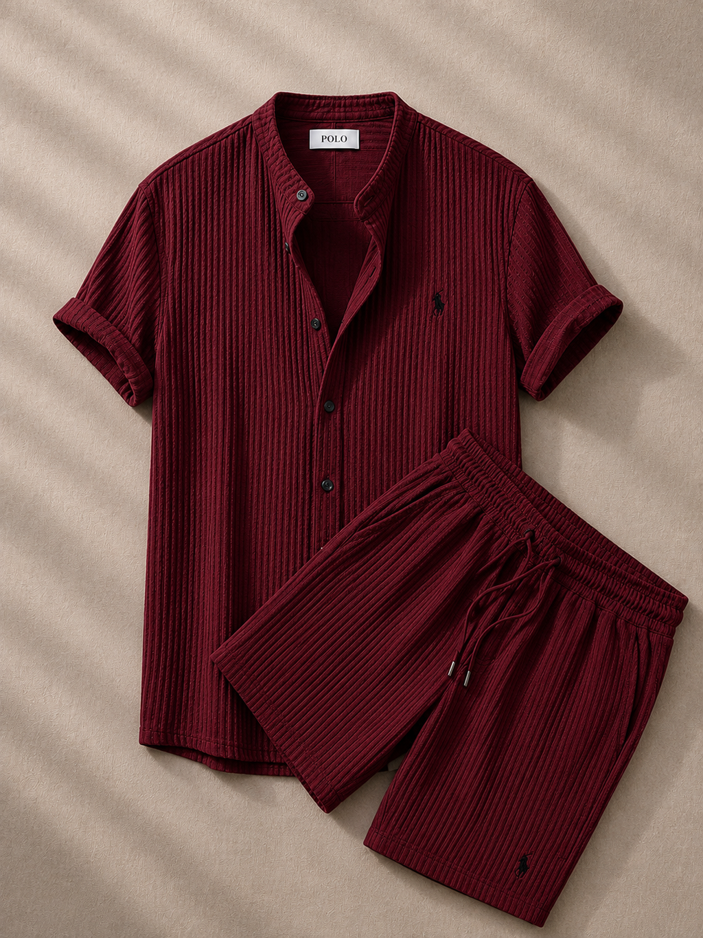 Men's Pony Embroidery Ribbed Knit Matching Short Set 🔥