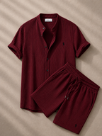Men's Pony Embroidery Ribbed Knit Matching Short Set 🔥