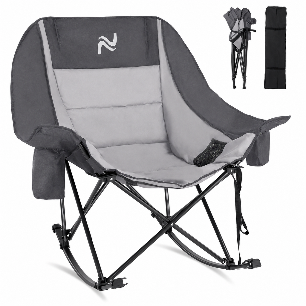 XXL Oversized Rocking Camping Chair – Fully Padded Folding Outdoor Chair