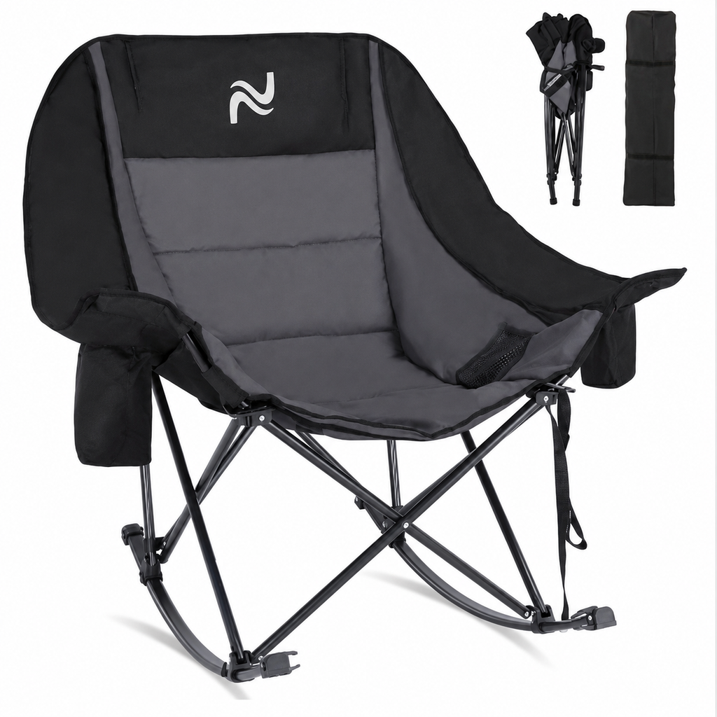 XXL Oversized Rocking Camping Chair – Fully Padded Folding Outdoor Chair