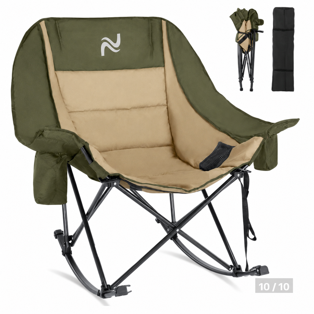 XXL Oversized Rocking Camping Chair – Fully Padded Folding Outdoor Chair