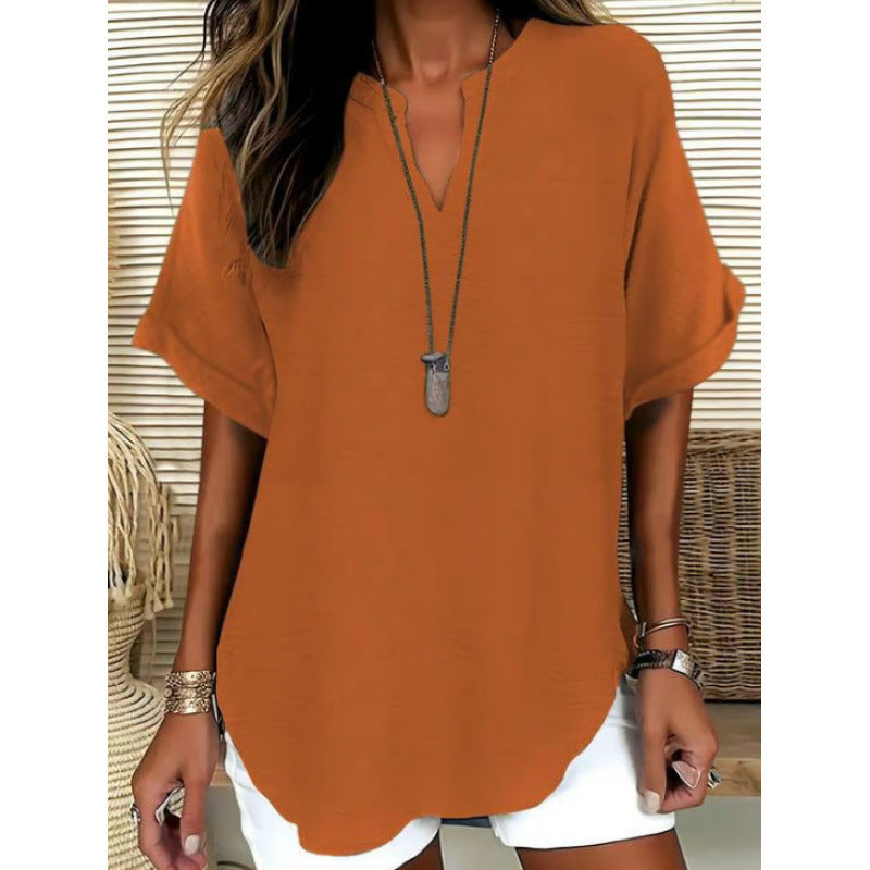 Effortless V-Neck Loose Fit Blouse for Women