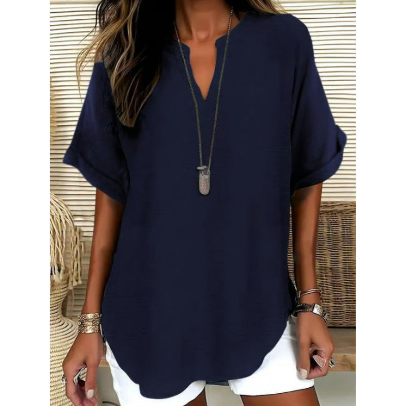 Effortless V-Neck Loose Fit Blouse for Women