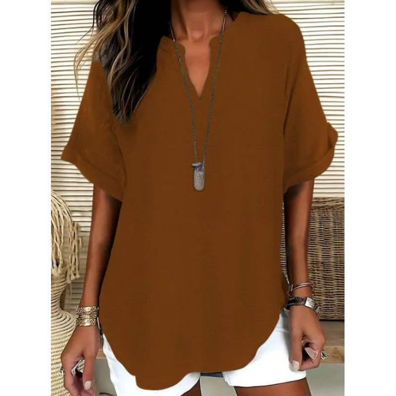 Effortless V-Neck Loose Fit Blouse for Women