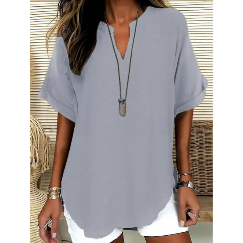Effortless V-Neck Loose Fit Blouse for Women