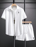 Men’s Textured Short-Sleeve Shirt & Shorts Set - white
