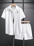 Men’s Textured Short-Sleeve Shirt & Shorts Set - white