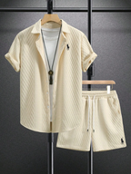 Men’s Textured Short-Sleeve Shirt & Shorts Set - Light yellow