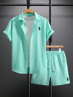 Men’s Textured Short-Sleeve Shirt & Shorts Set - Light green