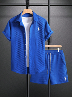 Men’s Textured Short-Sleeve Shirt & Shorts Set - Royal blue
