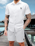 Men’s Textured Short-Sleeve Shirt & Shorts Set