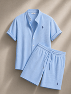 Men's Pony Embroidery Ribbed Knit Matching Short Set 🔥