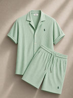 Men's Pony Embroidery Ribbed Knit Matching Short Set 🔥