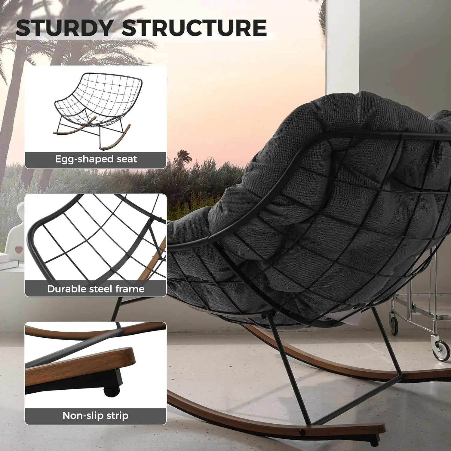 GRAND PATIO Royal Rocking Chair with Cushions, Indoor & Outdoor All-Weather Patio Rocker for Porch, Balcony, Garden & Backyard