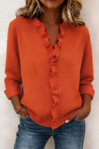Indie | Blouse with Ruffles, V-Neck and Long Sleeves