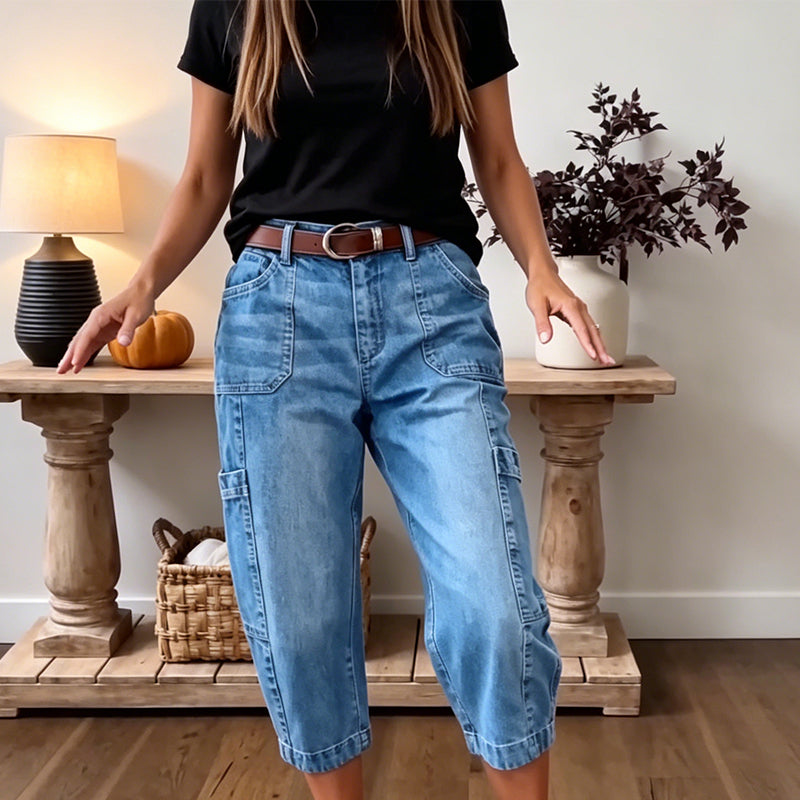 Women's Stretchy Cropped Wide-Leg Jeans - image 1